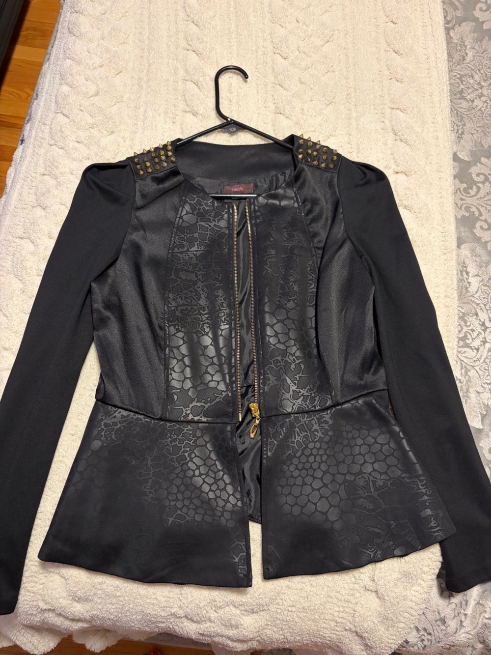 mark. Black Studded Snake-Print Bomber Jacket